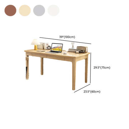 Nut-Brown Wood Parsons Drawer Writing Desk — Without Chairs / White