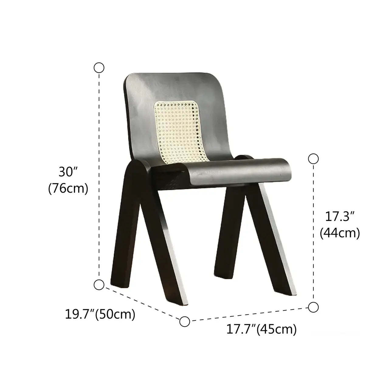 Scandinavian Armless Wood Rattan Slat-Back Dining Chair