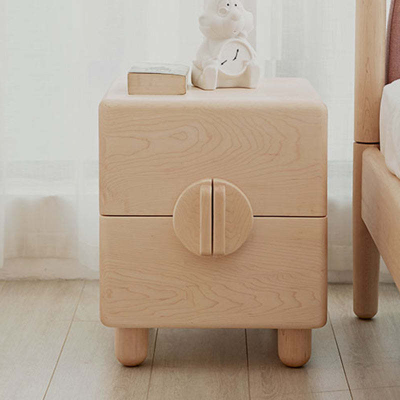 Nordic Maple Wood Knob 2-Drawer Nightstand