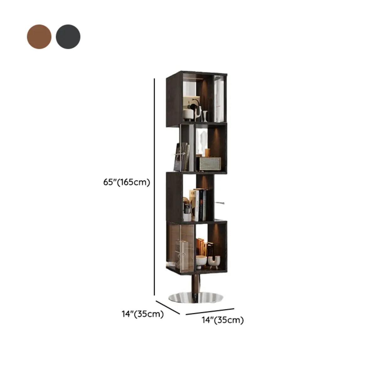 Mid-Century Modern Vertical Cube Tiered Wood Corner Bookshelf #size