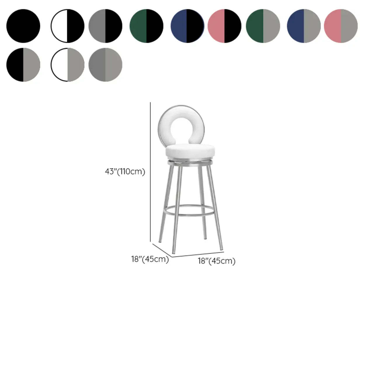 Round Upholstered Iron Swivel Bar Stool with Footrest — Black Gold / Pink