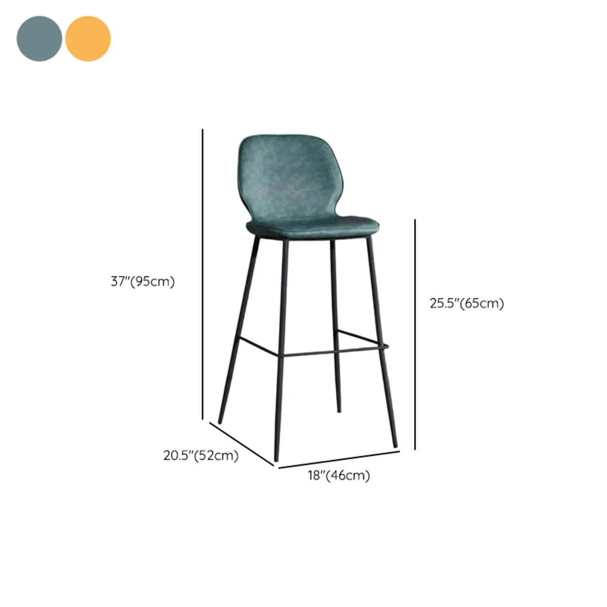 Square Leather Low-Back Bar Stool with Metal Legs