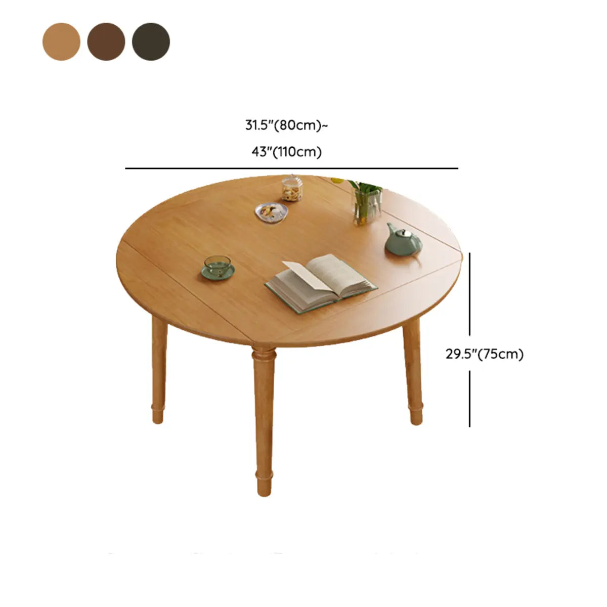Modern Simple Black Round Wood Extendable Dining Table
