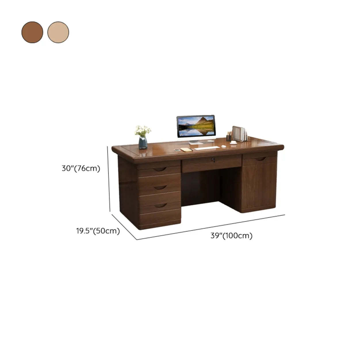 Natural Wood Drawer Shelf Computer Desk