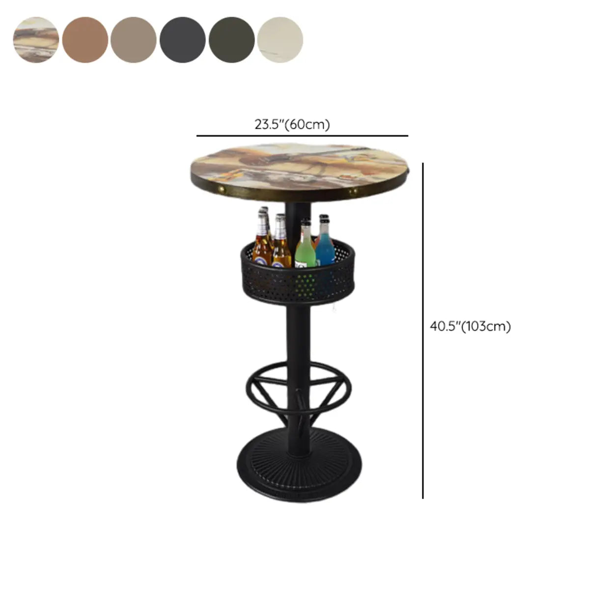Industrial Black Small Round Bar Table with Shelf