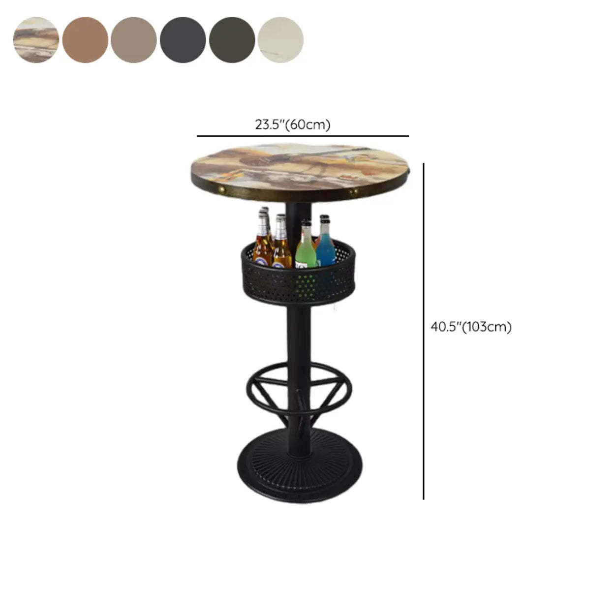 Industrial Black Small Round Bar Table with Shelf