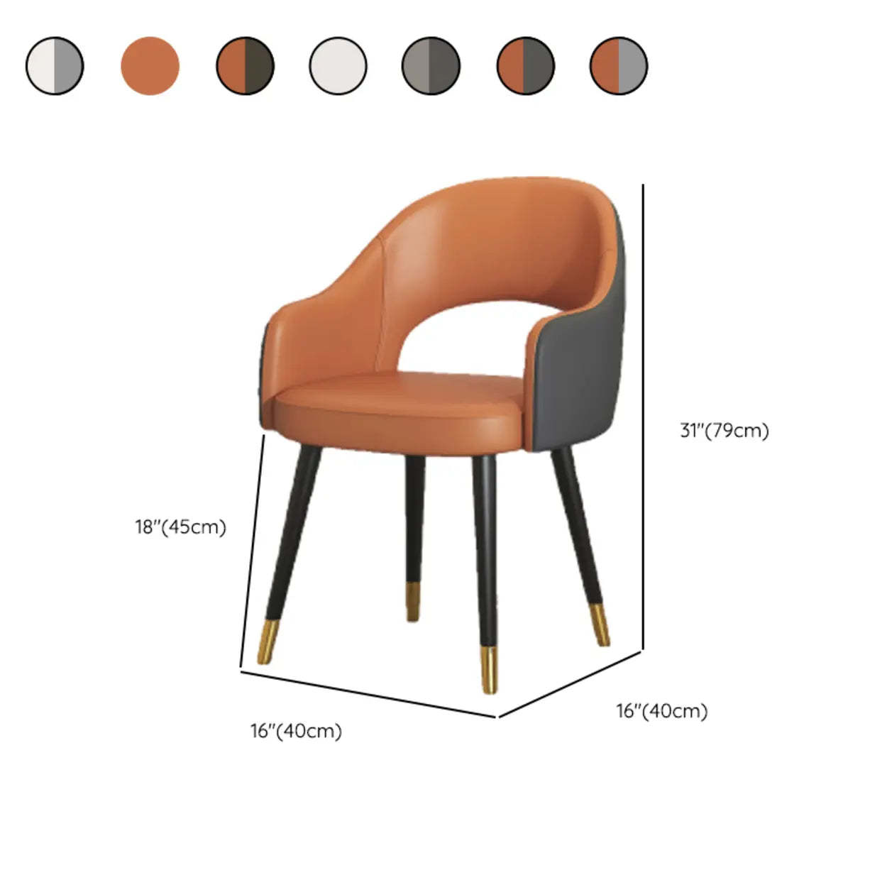 Black Metal-Leg Curved Upholstered Dining Arm Chair