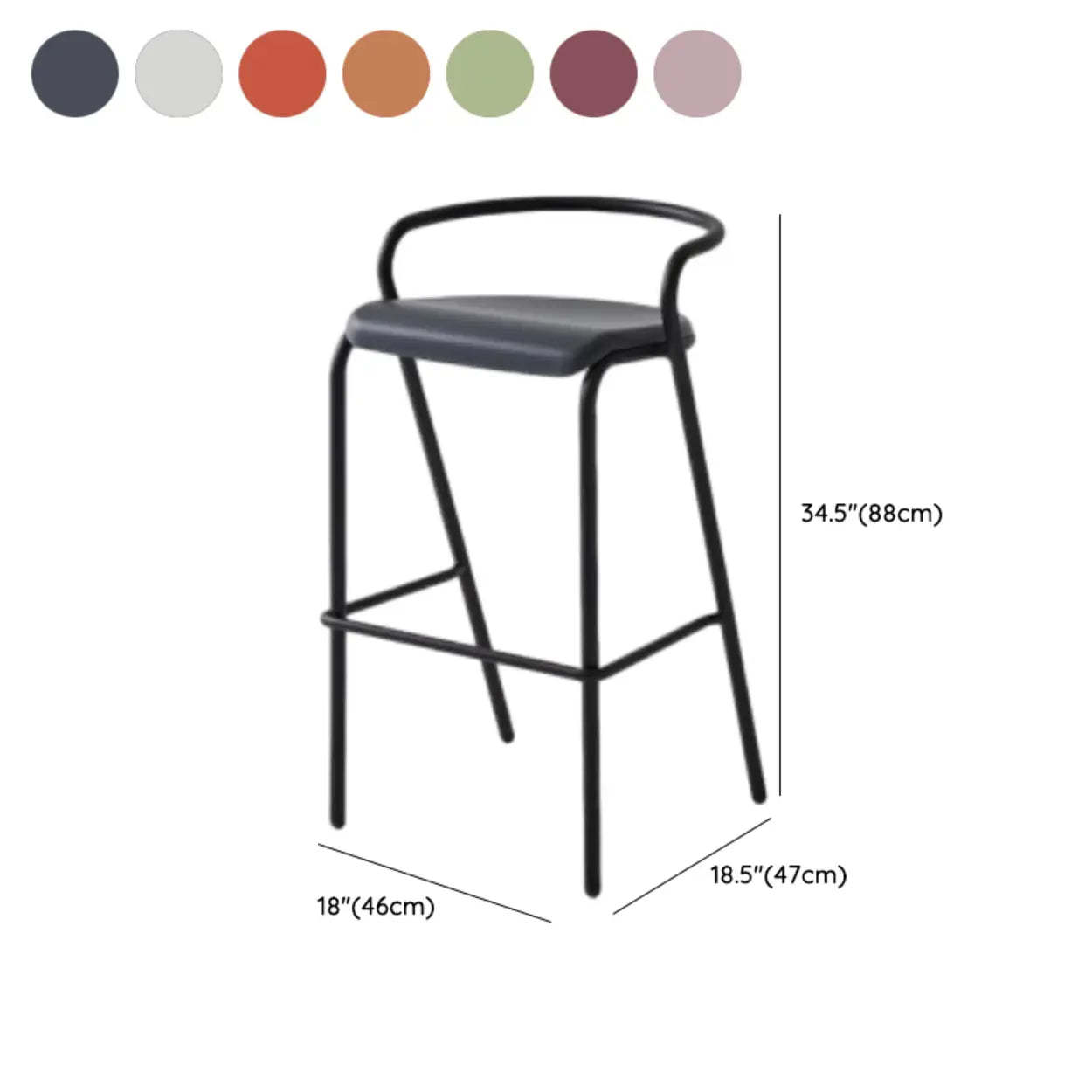 Steel-Frame Four-Leg Bucket Bar Stool with Footrest