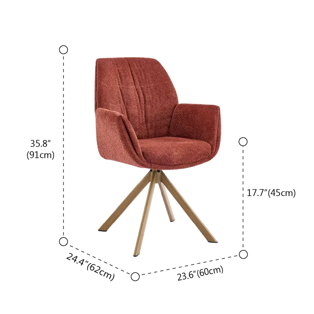 Modern Red Upholstered Swivel Curved Back Arm Dining Chair #size