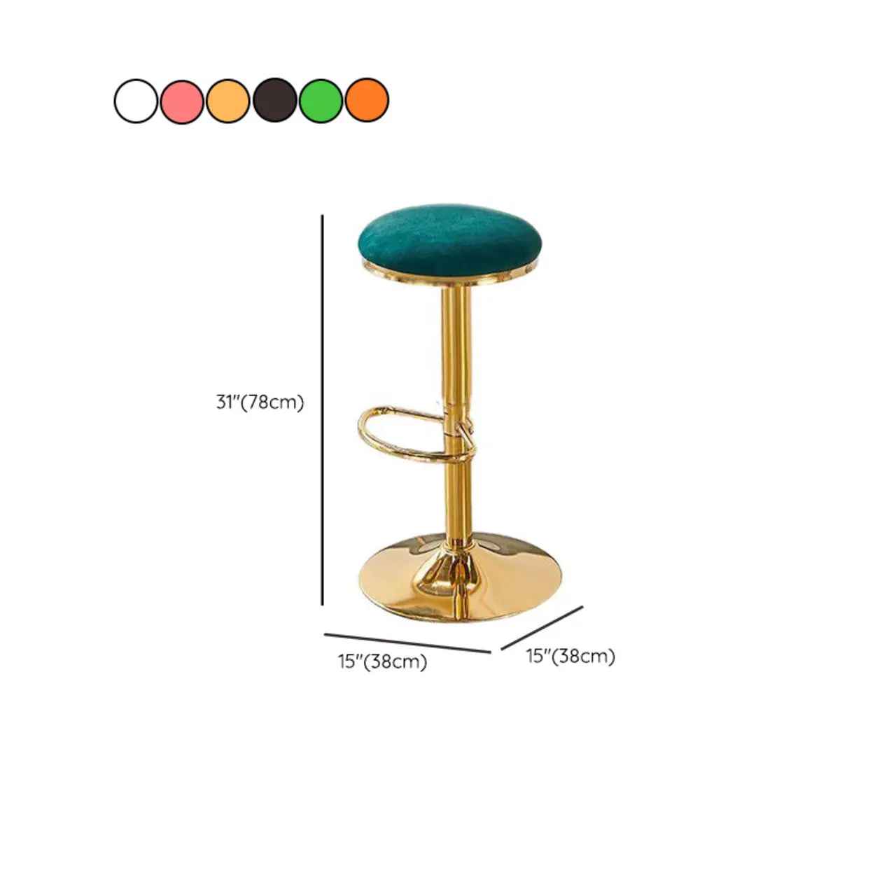 Backless Round Upholstered Gold Metal Bar Stool