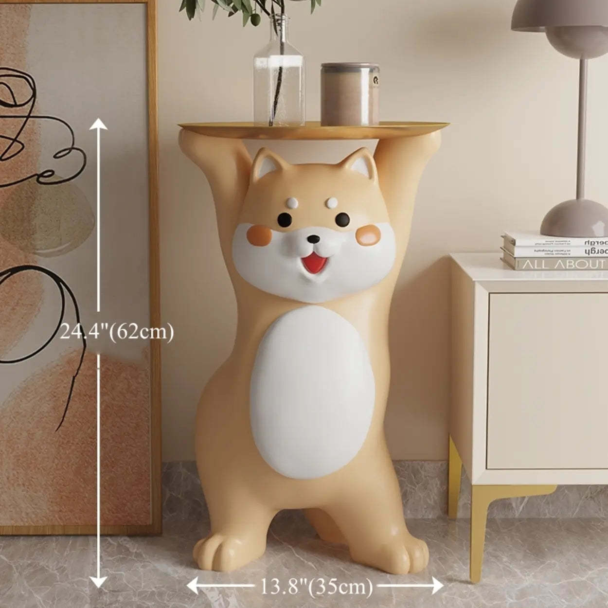 Modern Dog-Shape Orange Resin Side Table