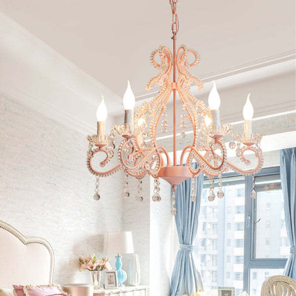 Farmhouse Crystal Iron Branch Bow Candle 6-Light Chandelier
