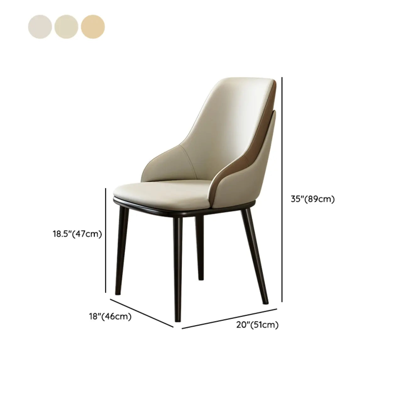 Off-White Curved Leather Armrest Dining Chair