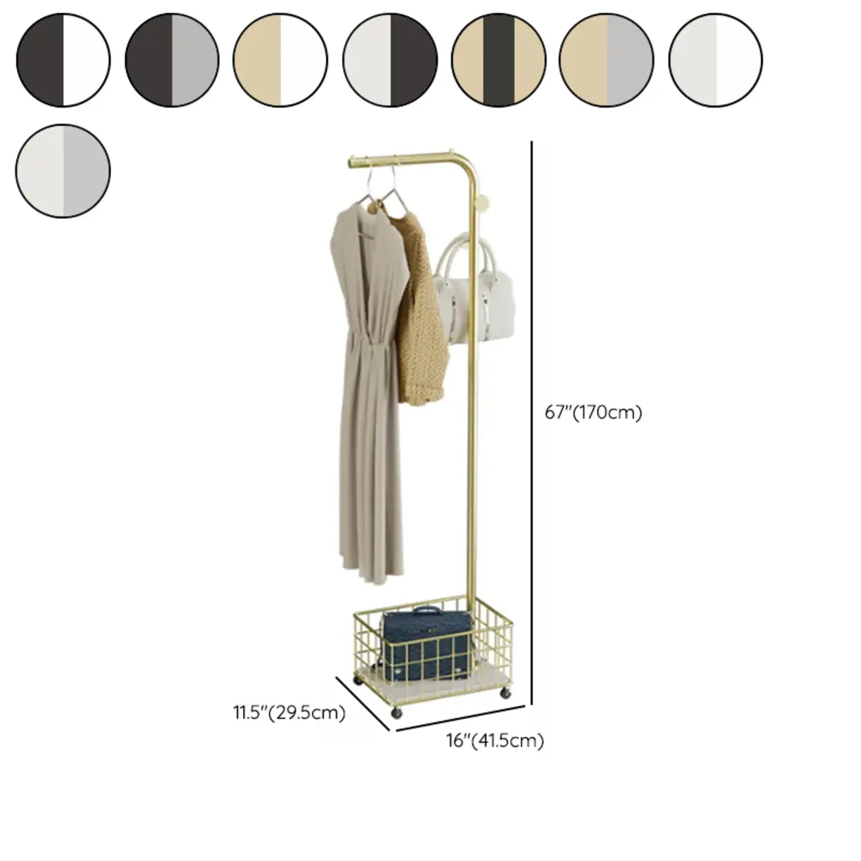 Hooks Metal Gold Shelves Coat Rack with Basket Storage #size