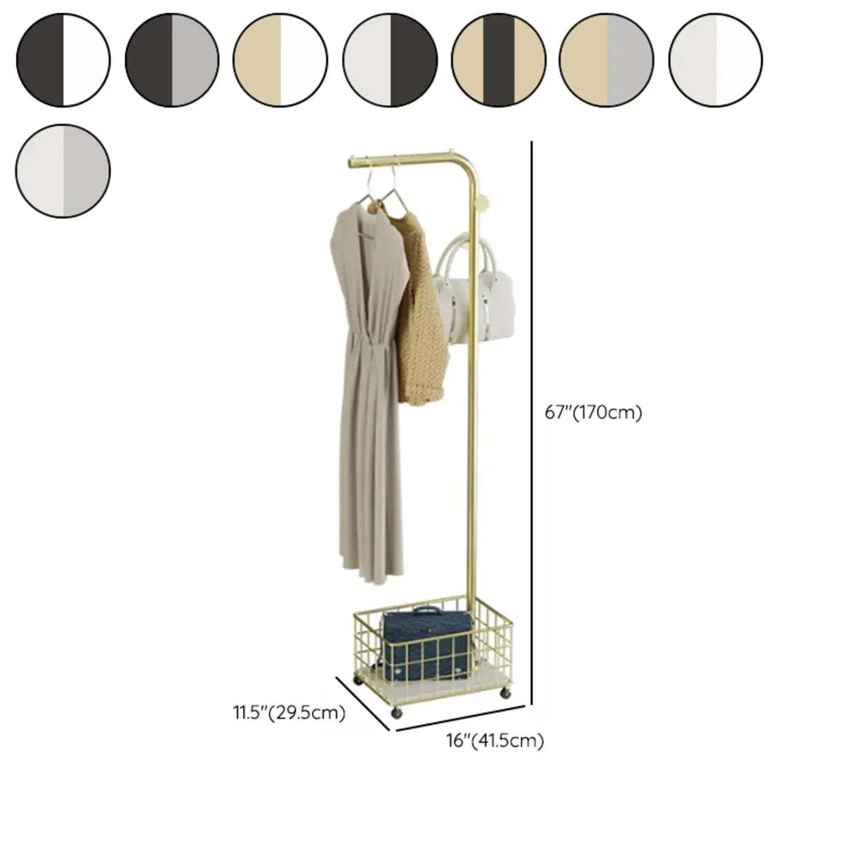 Gold Metal Shelf Coat Rack with Basket Storage