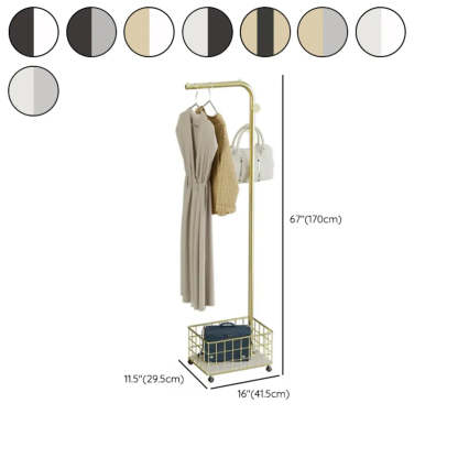 Gold Metal Shelf Coat Rack with Basket Storage