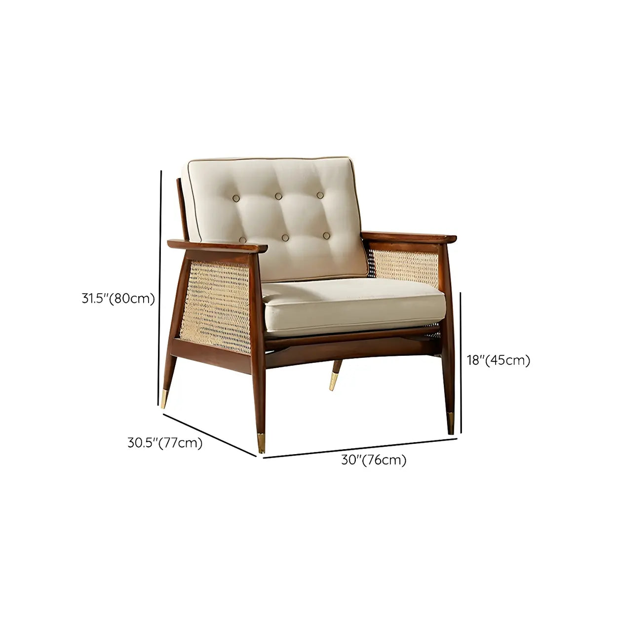 White Linen Recessed Arm Wooden Four Legs Arm Chair #size