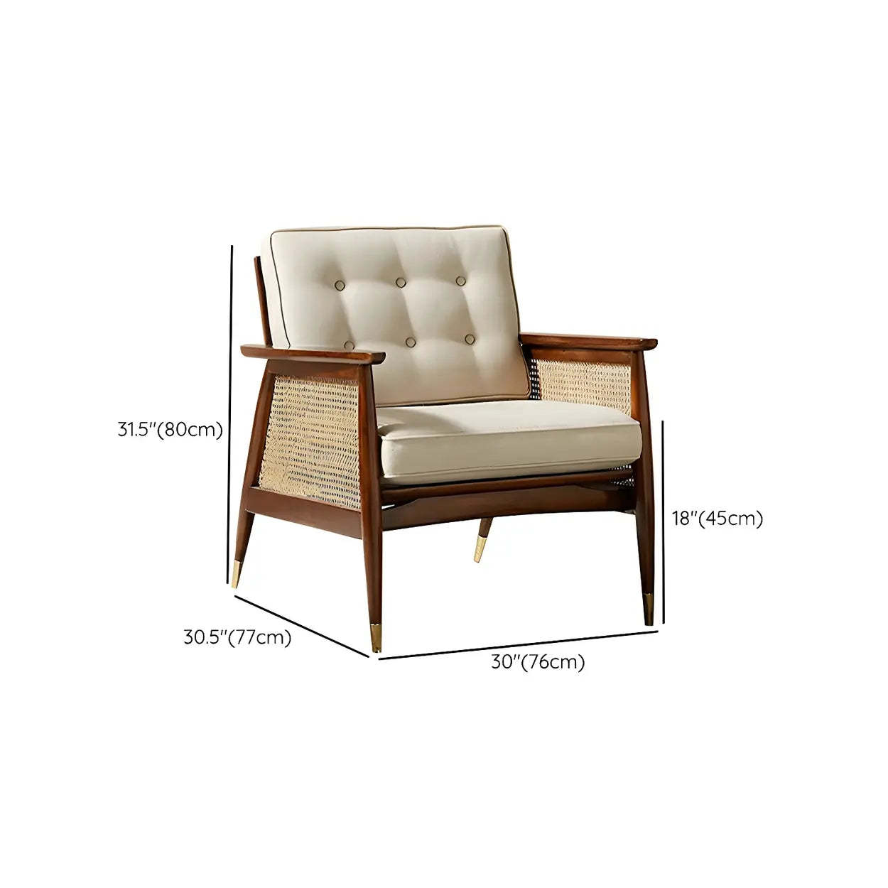 White Linen Recessed-Arm Wood Four-Leg Arm Chair