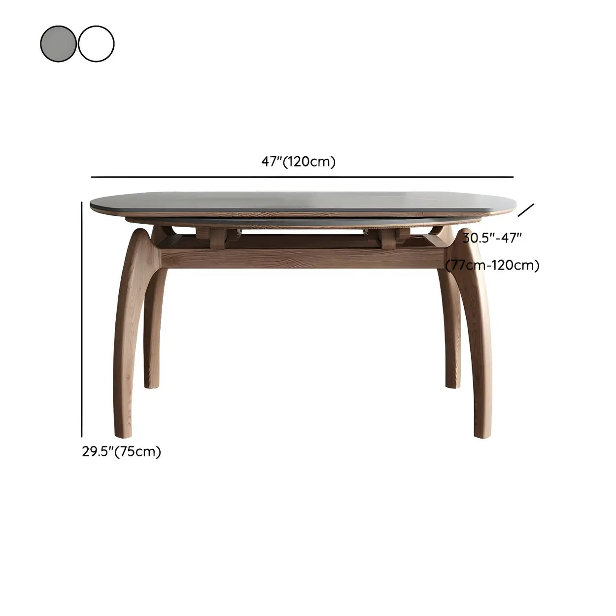 Extendable Modern Round Stone Ash Wood Dining Table