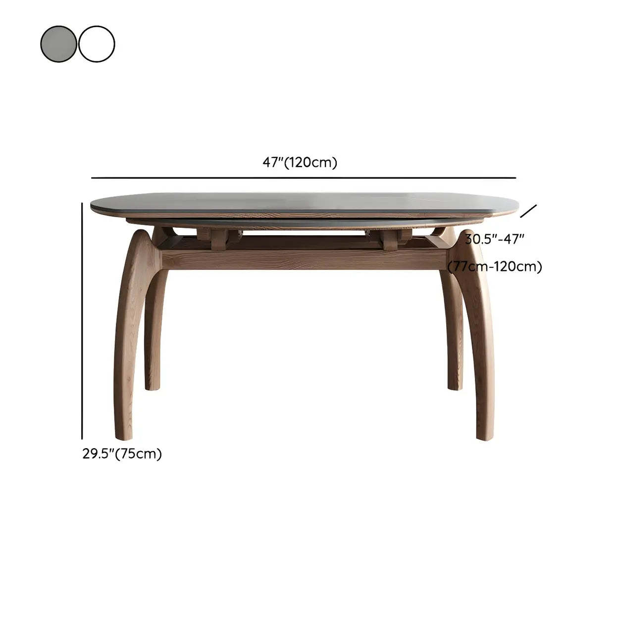 Extendable Modern Round Stone Ash Wood Dining Table