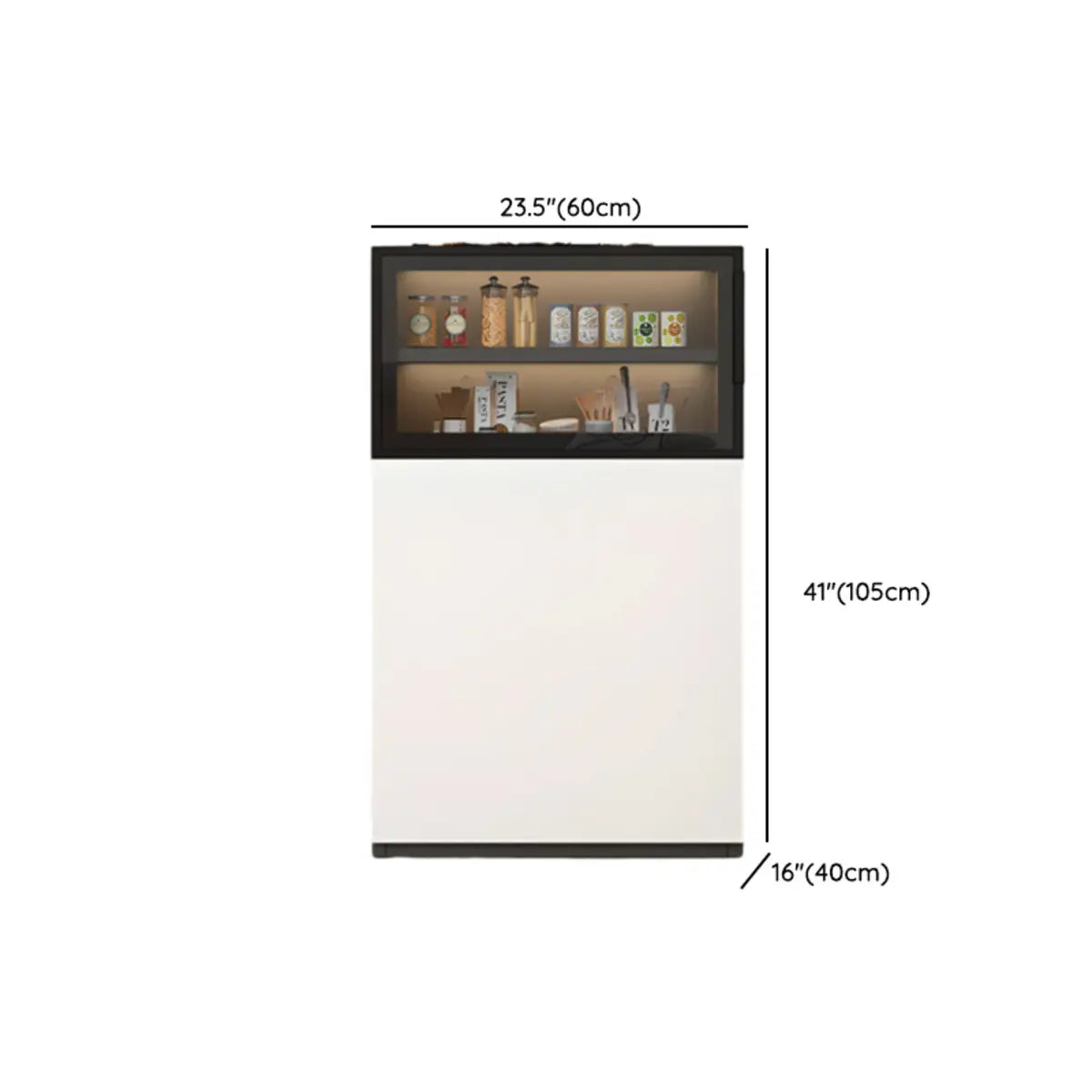 White Wood Narrow Shelf Glass Sideboard with Lighting