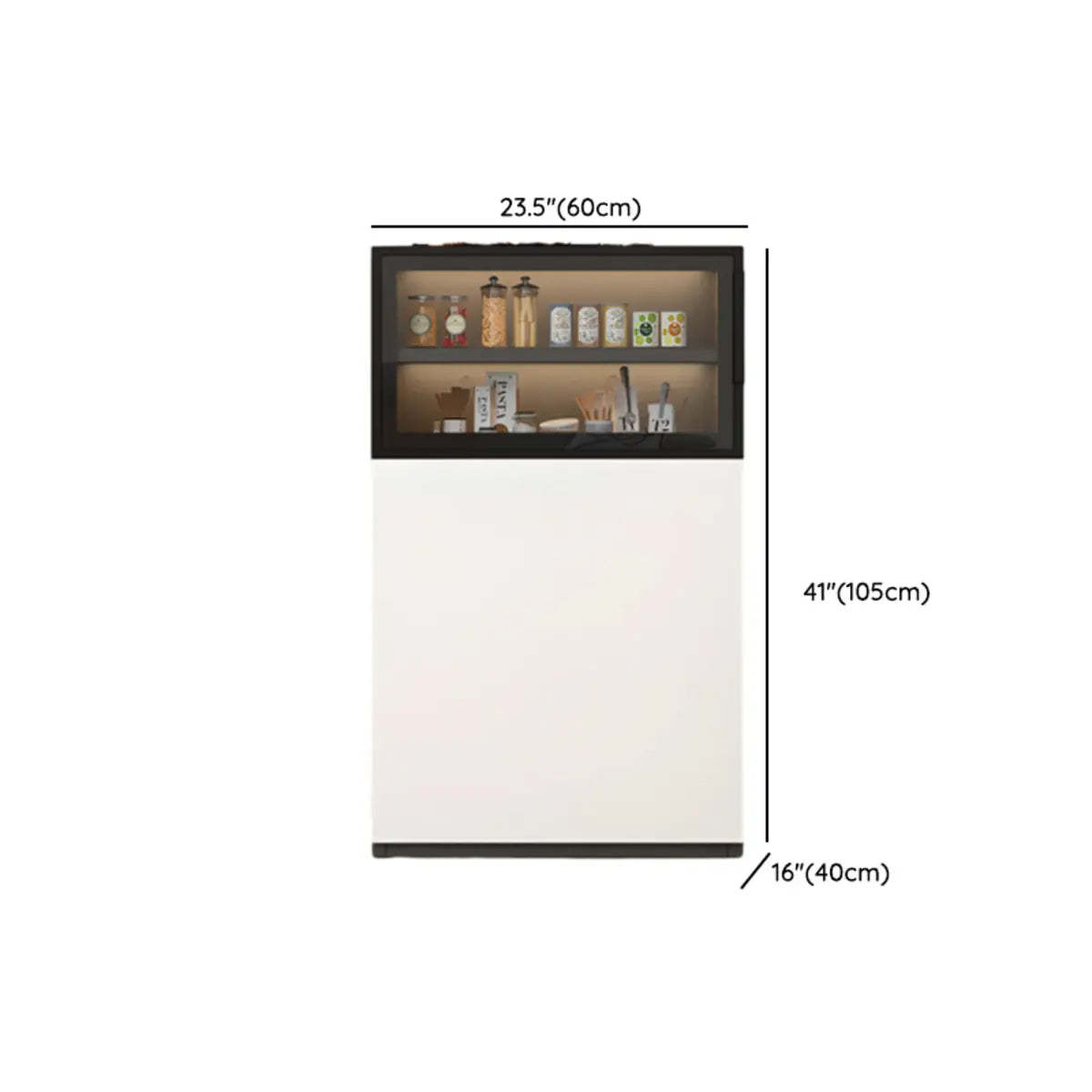 White Wood Narrow Shelf Glass Sideboard with Lighting