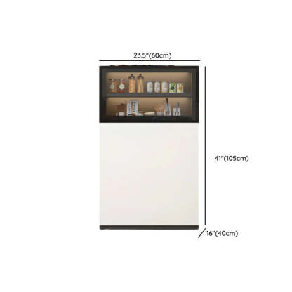 White Wood Narrow Shelf Glass Sideboard with Lighting