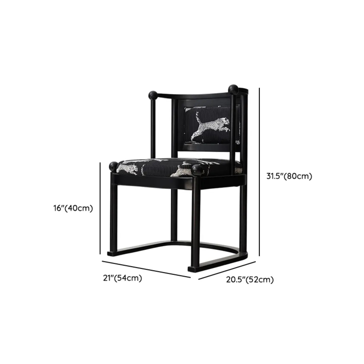 Black Art Deco Square Wood Arm Dining Chair