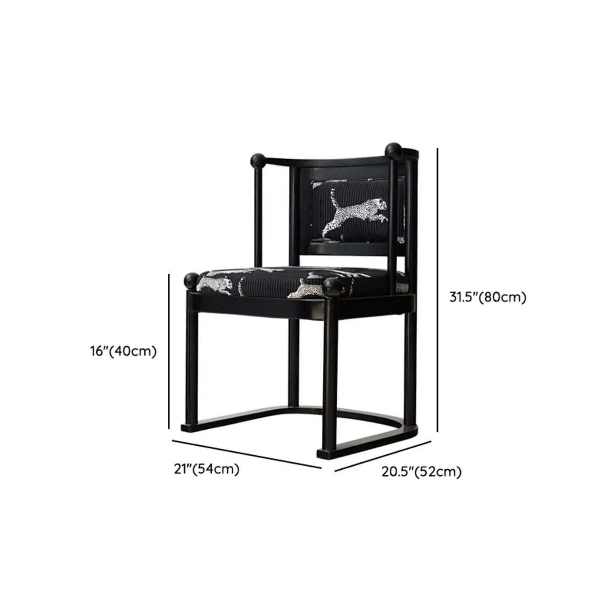 Black Art Deco Square Wood Arm Dining Chair
