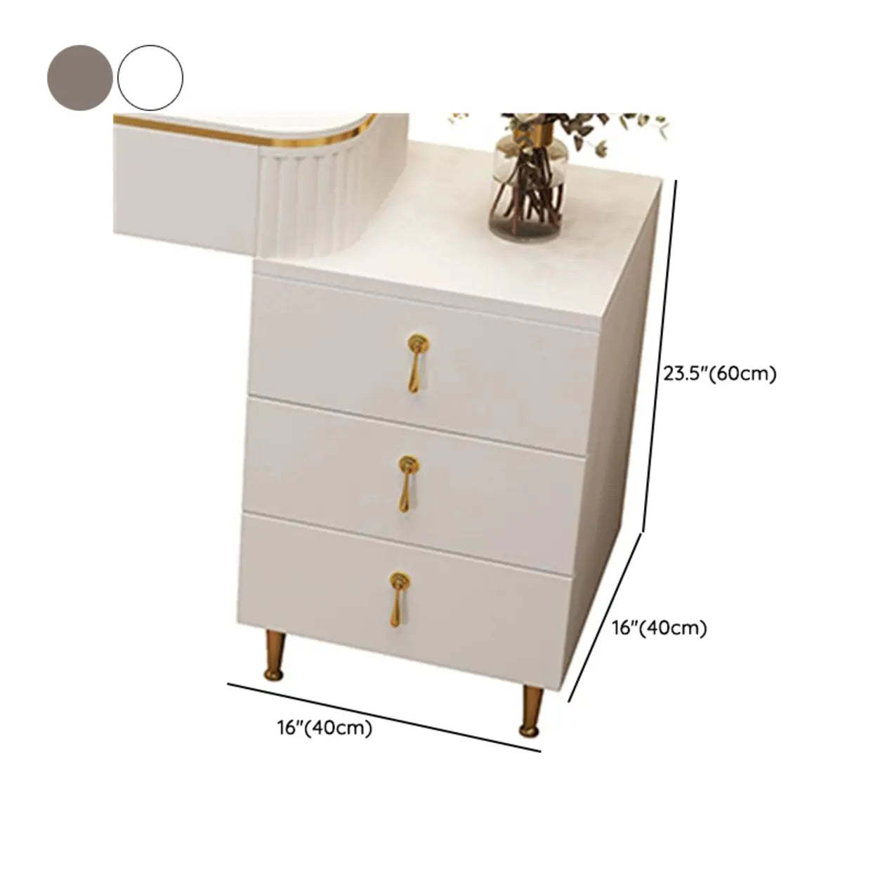 White Stone Wood Vanity with Drawers Mirror