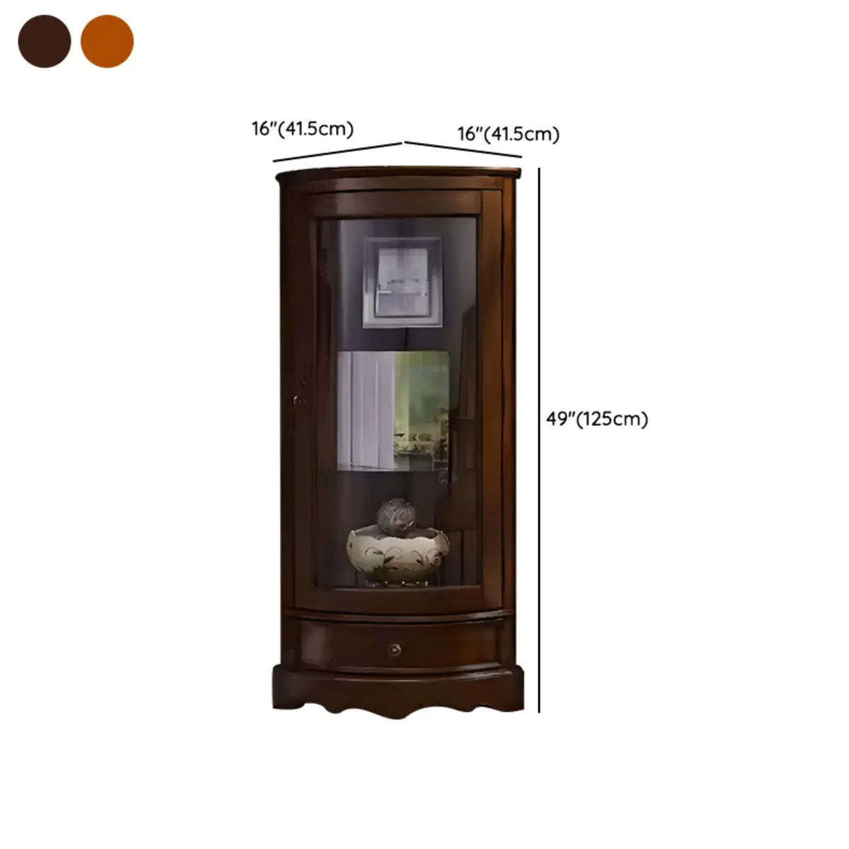 Freestanding Wood Glass-Door Corner Wine Cabinet