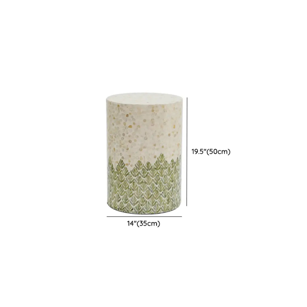 Bohemian White-Green Drum Shell Wood End Table