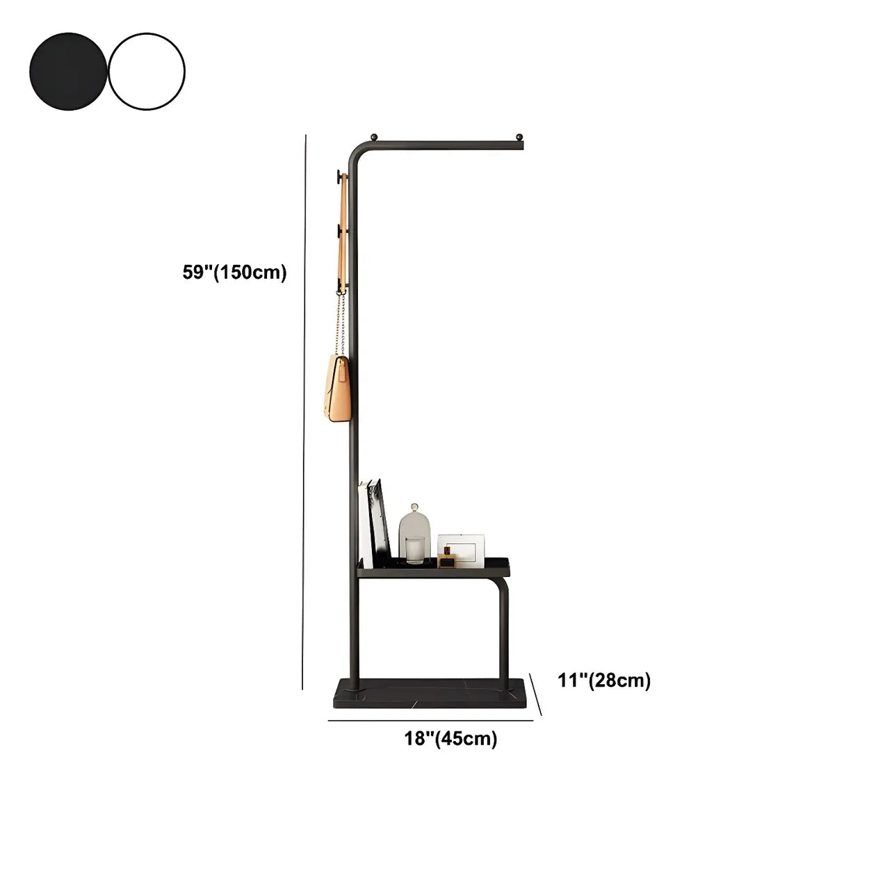 Minimal Metal Black Garment Coat Rack with Shelves and Hooks #size