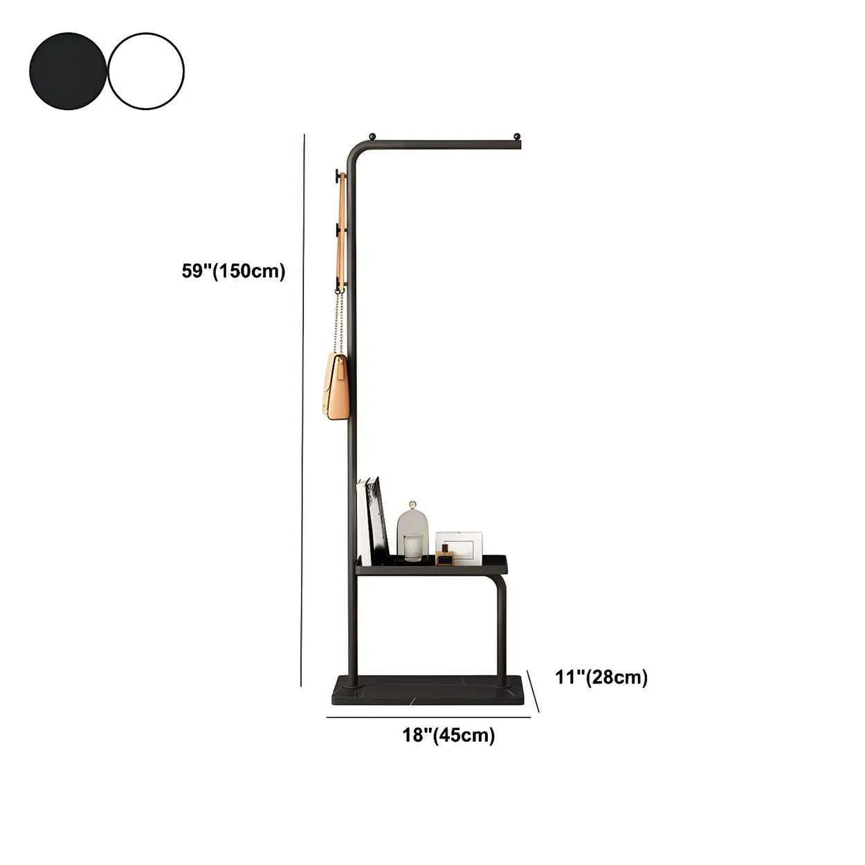 Minimal Black Metal Garment Coat Rack with Shelves and Hooks