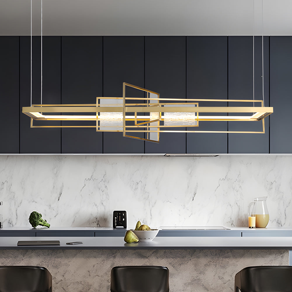 Rectangular Iron Frame Glass LED Chandelier