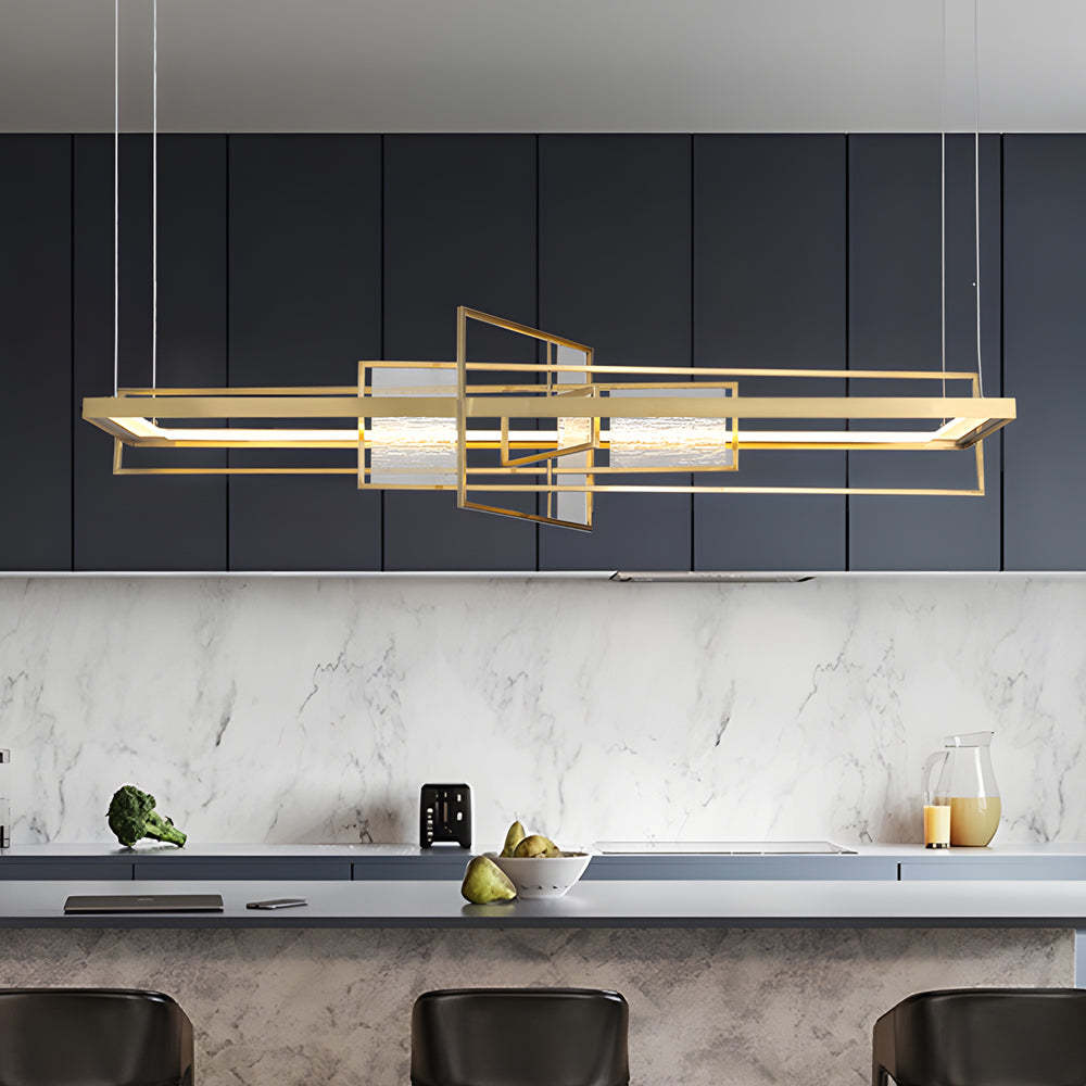 Rectangular Iron Frame Glass LED Chandelier