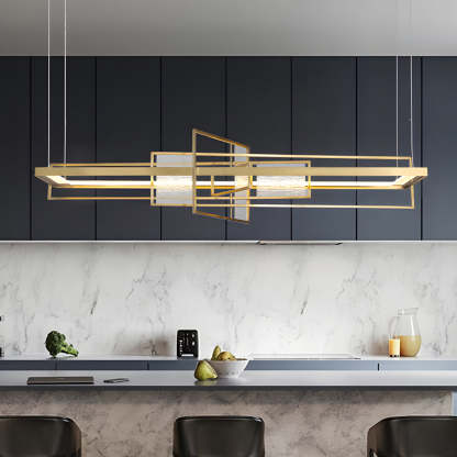 Rectangular Iron Frame Glass LED Chandelier