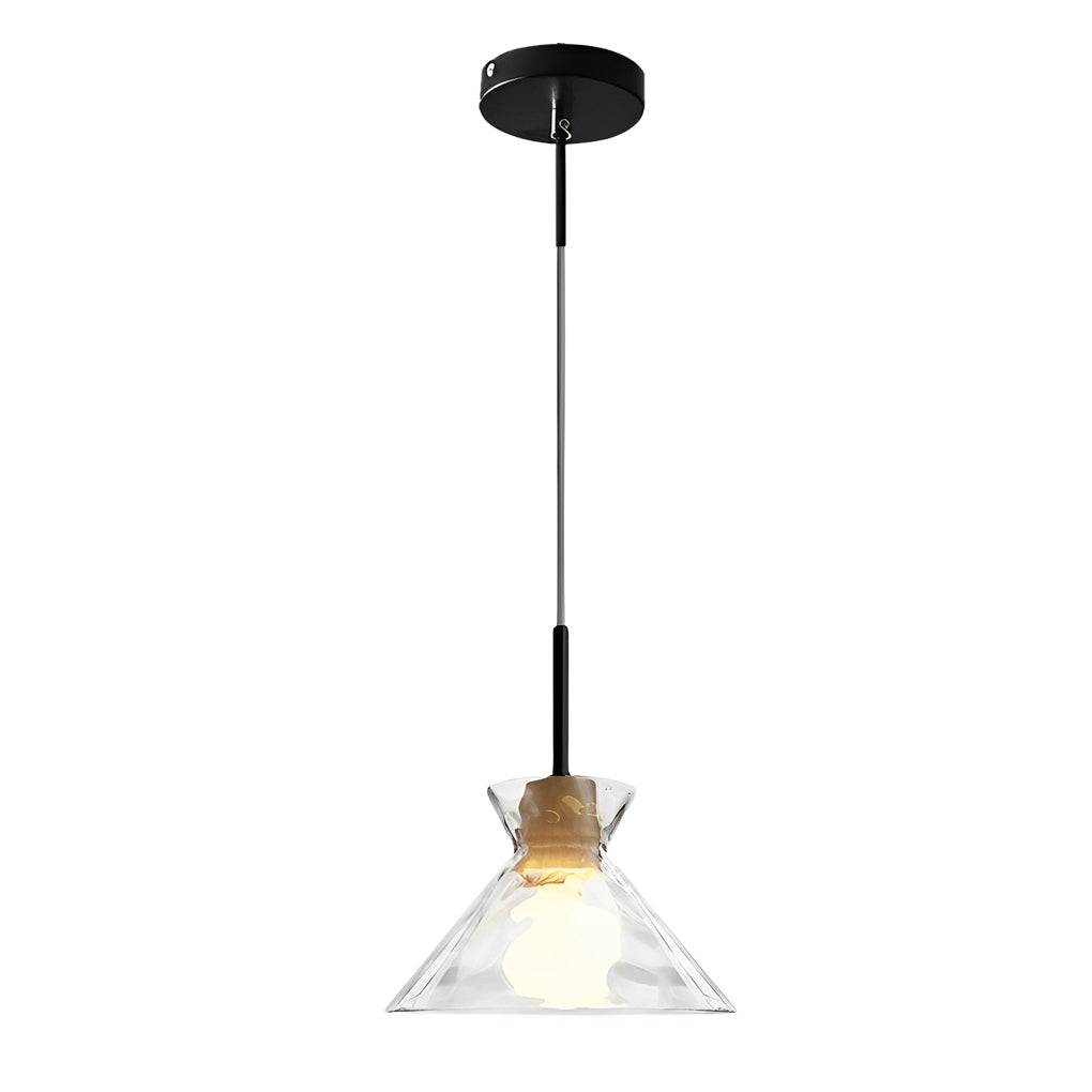Round Glass Wood Japanese Mini Pendant