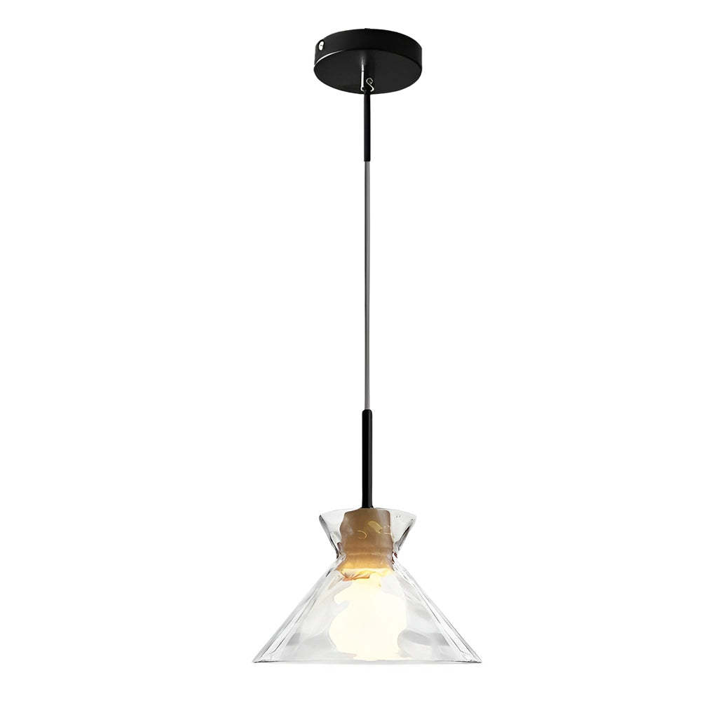 Round Glass Wood Japanese Mini Pendant
