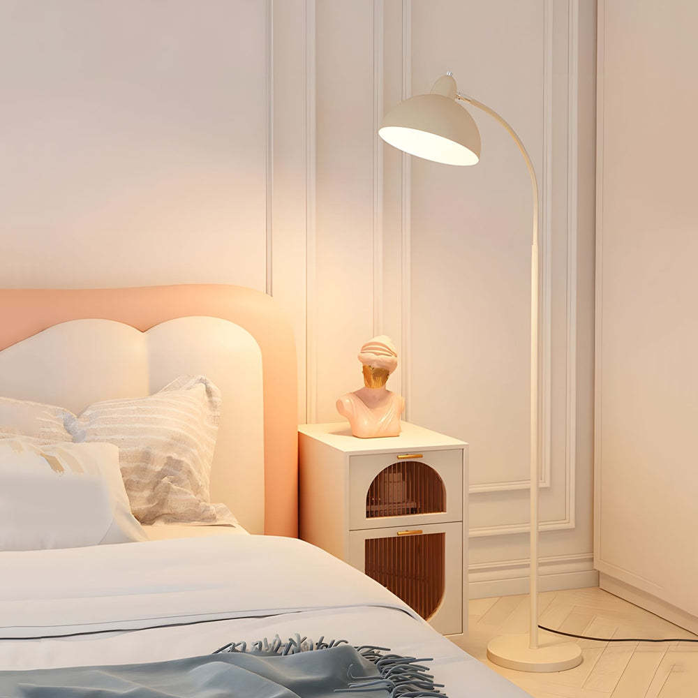 White Task Chrome Arc Floor Lamp with Dome Shade-Lighom