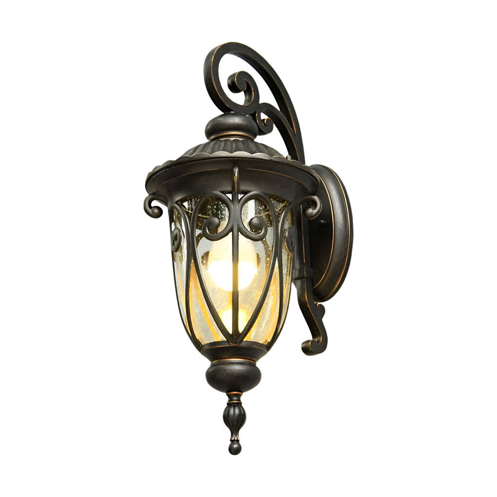 1-Light Antique Black Waterproof Seeded Glass Outdoor Wall Light-Lighom