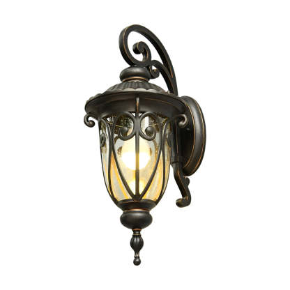 1-Light Antique Black Waterproof Seeded Glass Outdoor Wall Light-Lighom