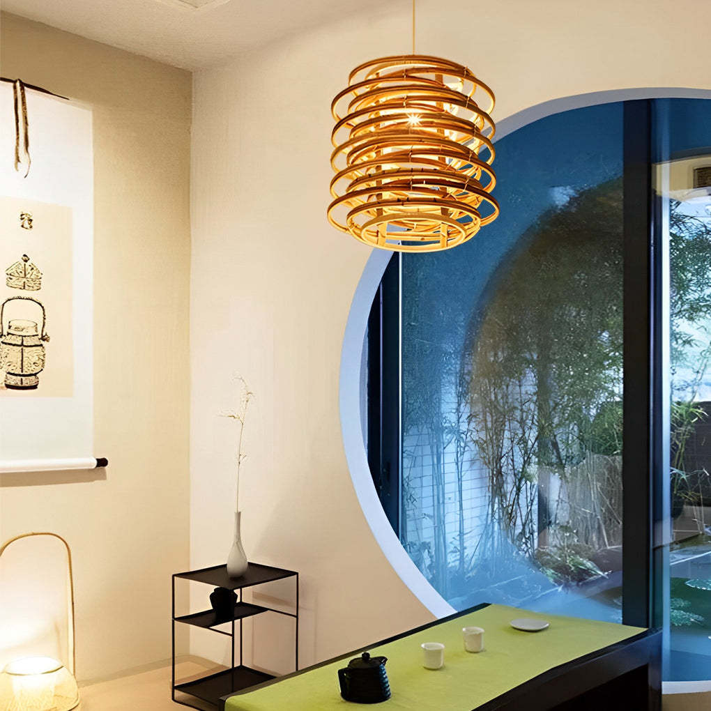 16" Round Bamboo Farmhouse Living Room Pendant Light