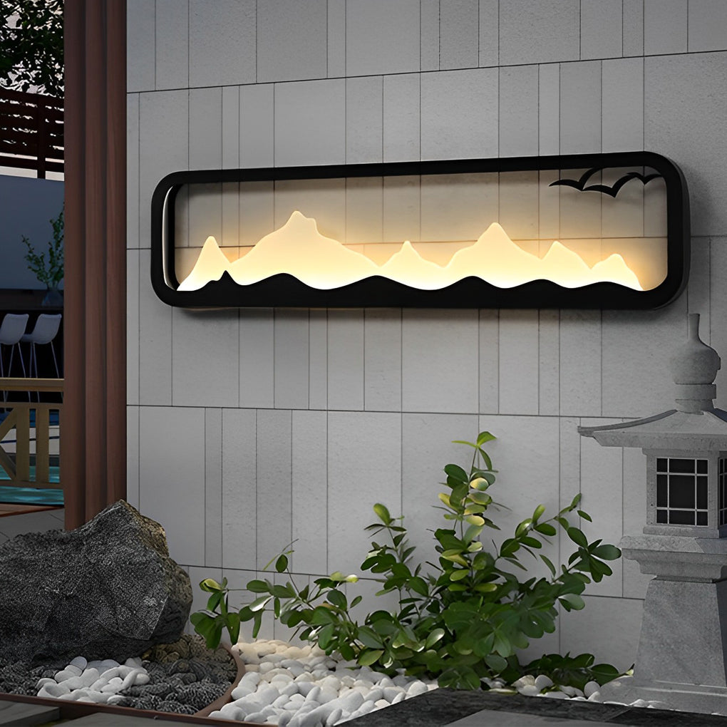 Rectangular Mountain Scenery LED Waterproof Black Outdoor Wall Lamp-Lighom
