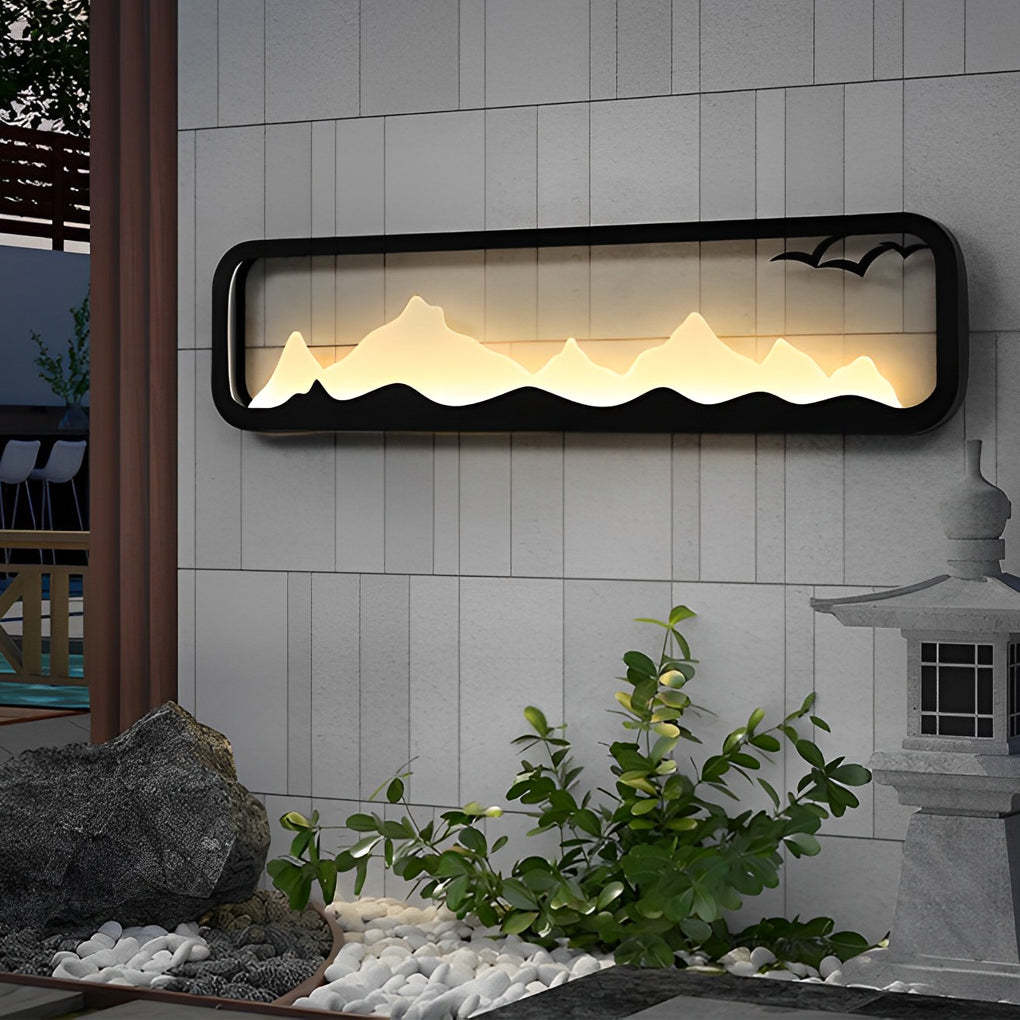 Rectangular Mountain Scenery LED Waterproof Black Outdoor Wall Lamp-Lighom