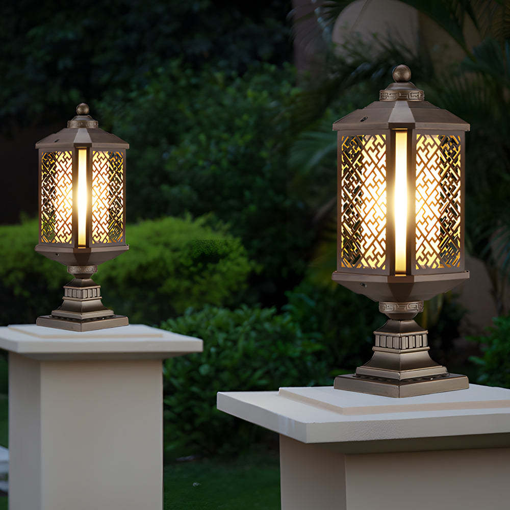 Antique Die-Cast Aluminum Waterproof Glass Shade Retro Fence Post Lights-Lighom