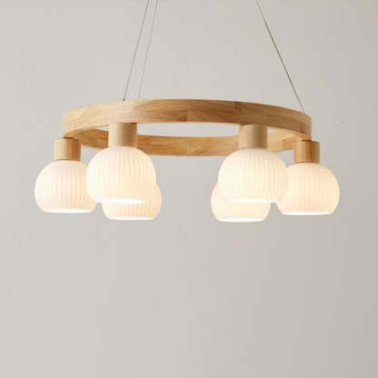 Modern Japanese Log Ring Textured Glass Globe Chandelier