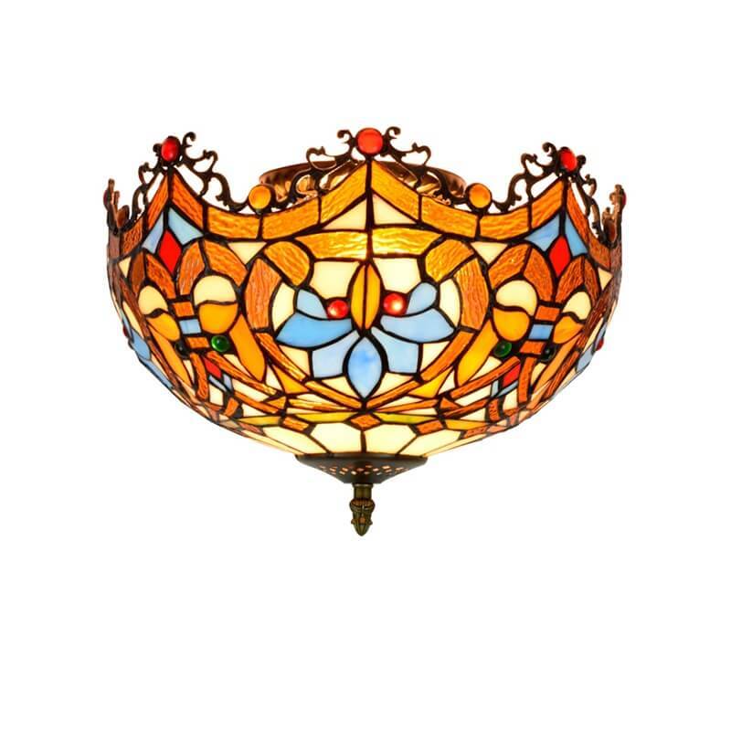 Vintage Tiffany Stained Glass Bowl Flush Ceiling Light