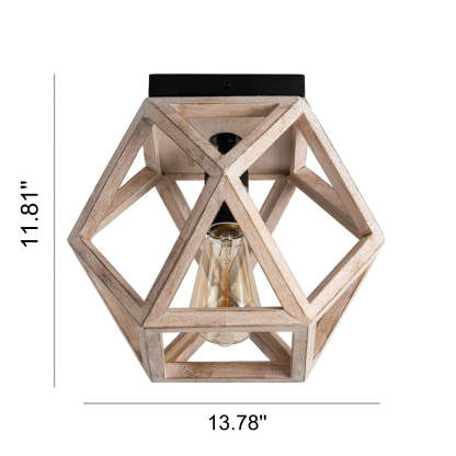 Vintage Aged Wooden Cage Ceiling Light