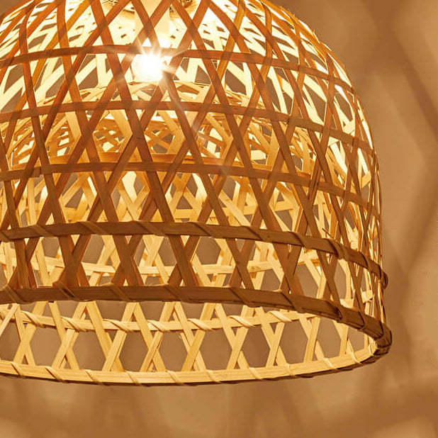 Modern Bamboo Weaving Dome Pendant Light — 220V-240V For UK/AU